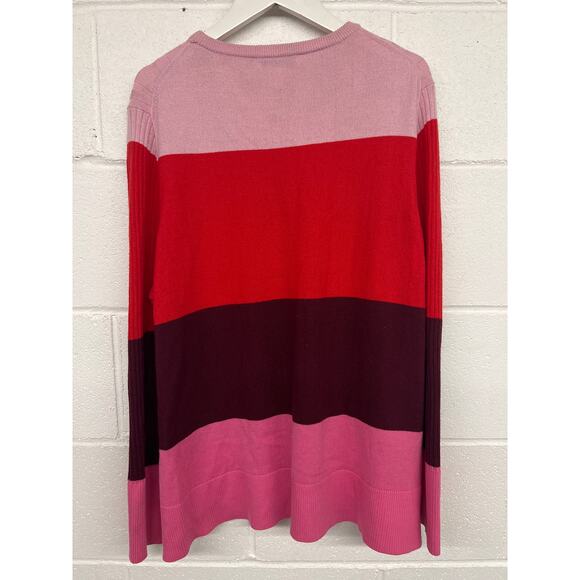 Tome NYC 18 (1x) red Pink Colorblock Wool Blend Knit Crewneck Pullover Sweater - Picture 5 of 6